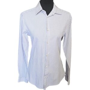 H&M Women's Gray and White Striped Button Down Shirt Size S